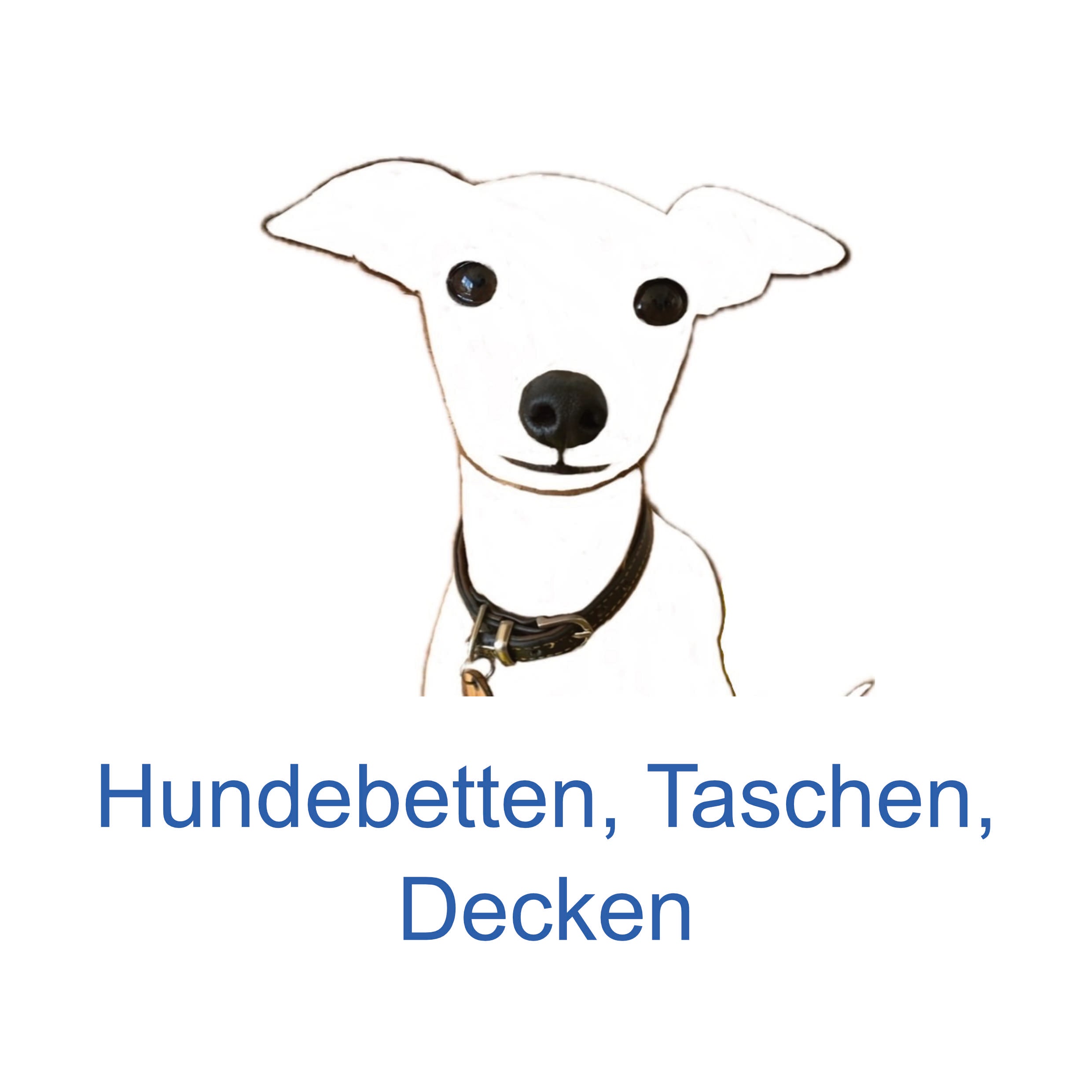 Strichzeichnung eines Hundes mit Schriftzug Hundebetten, Taschen, Decken 