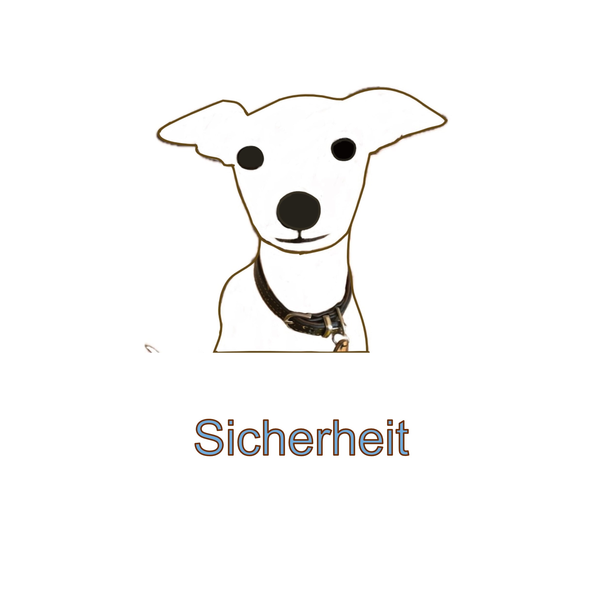 Strichzeichnung eines Hundes mit Schriftzug Sicherheit