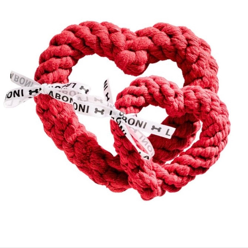 LABONI Mini Heart – handgefertigtes Tau-Hundespielzeug in Herzform aus robuster Baumwolle, ideal für Zerren, Kauen und gemeinsames Spielen