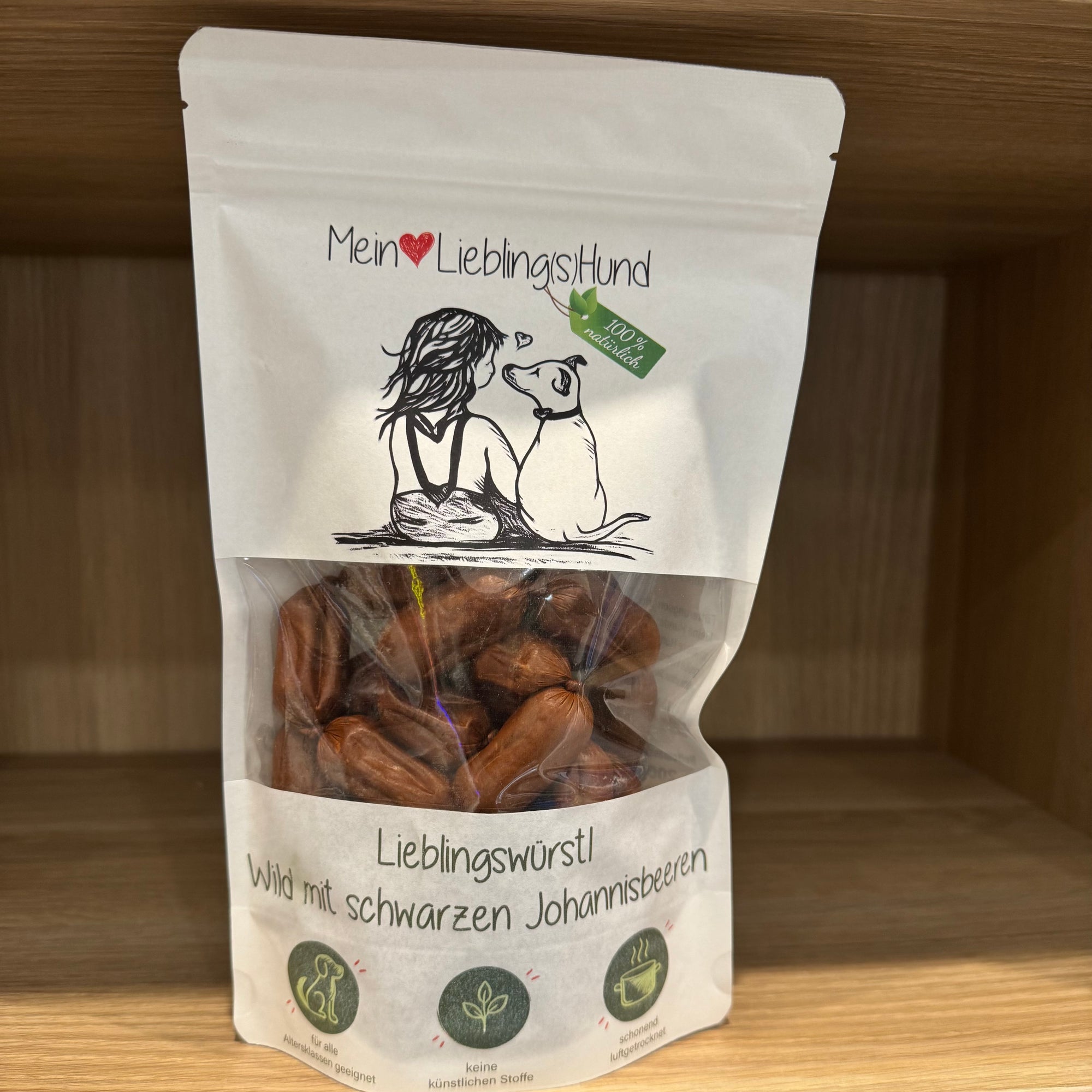 Hundesnack Lieblingswürstl Wild  mit schwarzen Johannesbeeren von Mein Liebling(s) Hund, natürliche Würstchen für Hunde