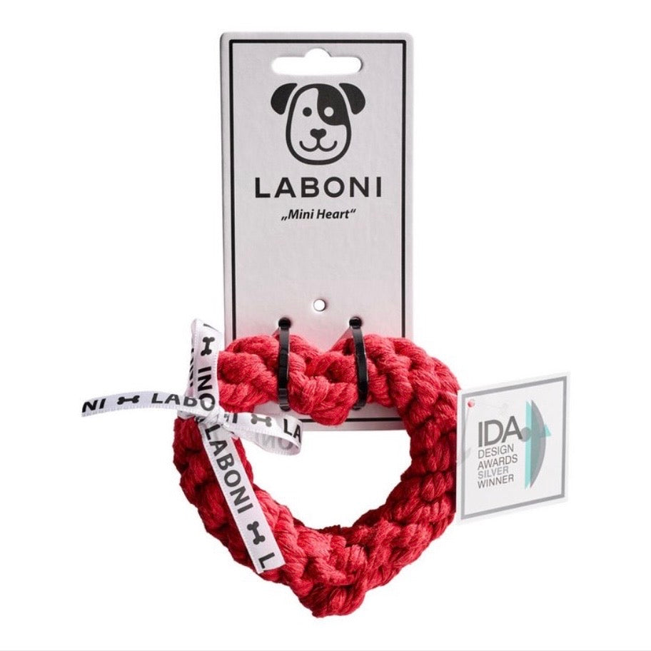 LABONI Mini Heart – handgefertigtes Tau-Hundespielzeug in Herzform aus robuster Baumwolle, ideal für Zerren, Kauen und gemeinsames Spielen