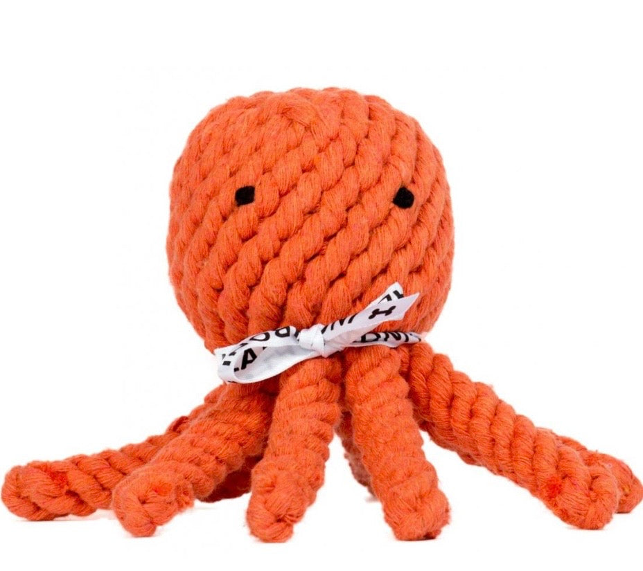 Oranger Laboni Hundespielzeug-Tintenfisch „Thaddäus“ mit weichen Tentakeln aus strapazierfähigem Stoff 