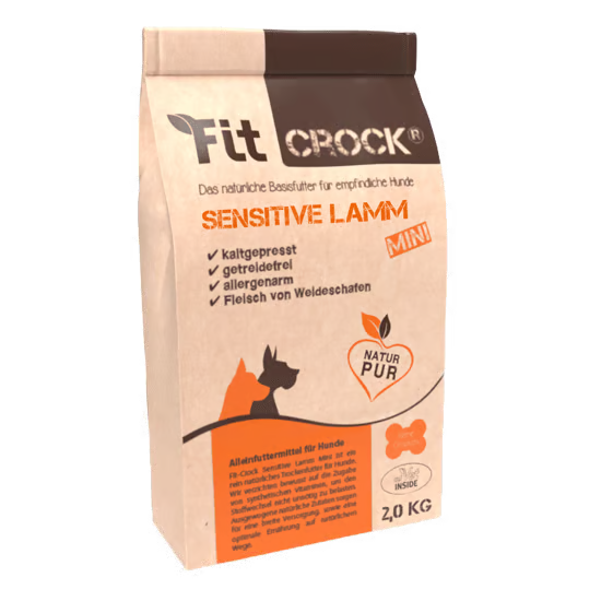 Beutel mit FitCrock Hundefutter Sensitive Lamm
