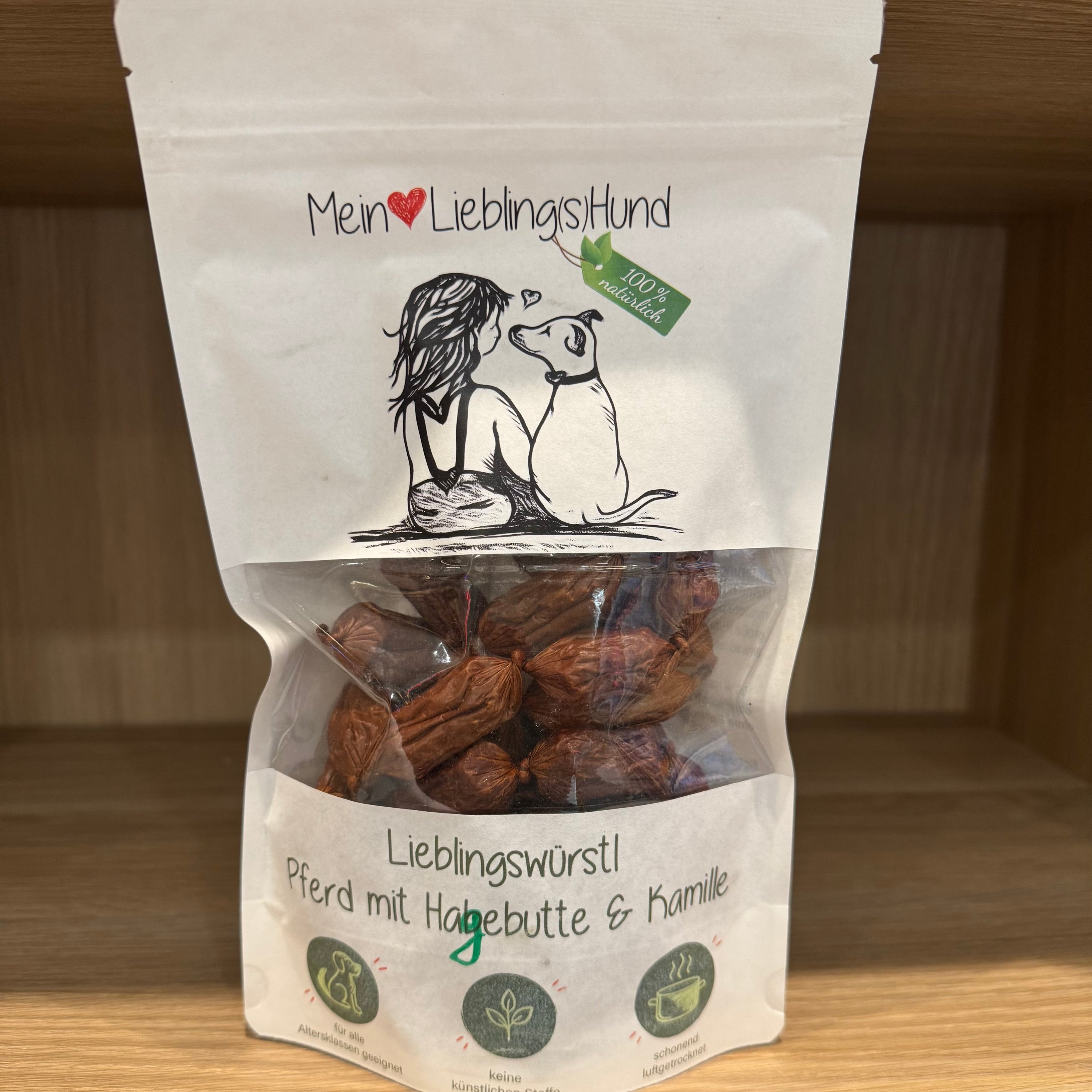 Hundesnack Lieblingswürstl Pferd mit Hagebutte & Kamille von Mein LieblingsHund, natürliche Würstchen für Hunde