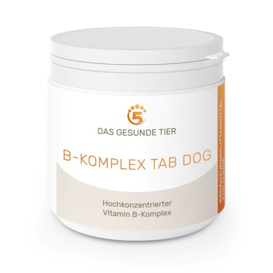 Weisse Dose mit Vitamin  B-Komplex Tabletten