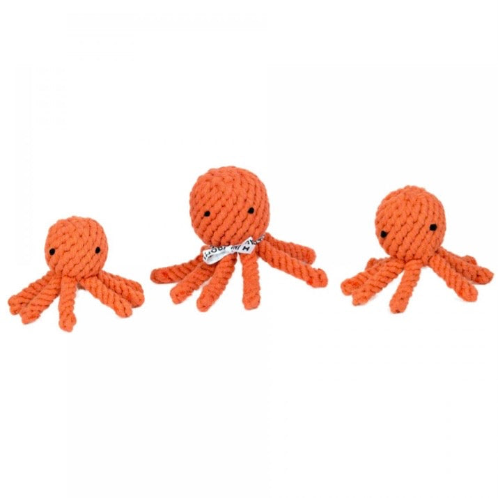 Oranger Laboni Hundespielzeug-Tintenfisch „Thaddäus“ mit weichen Tentakeln aus strapazierfähigem Stoff 