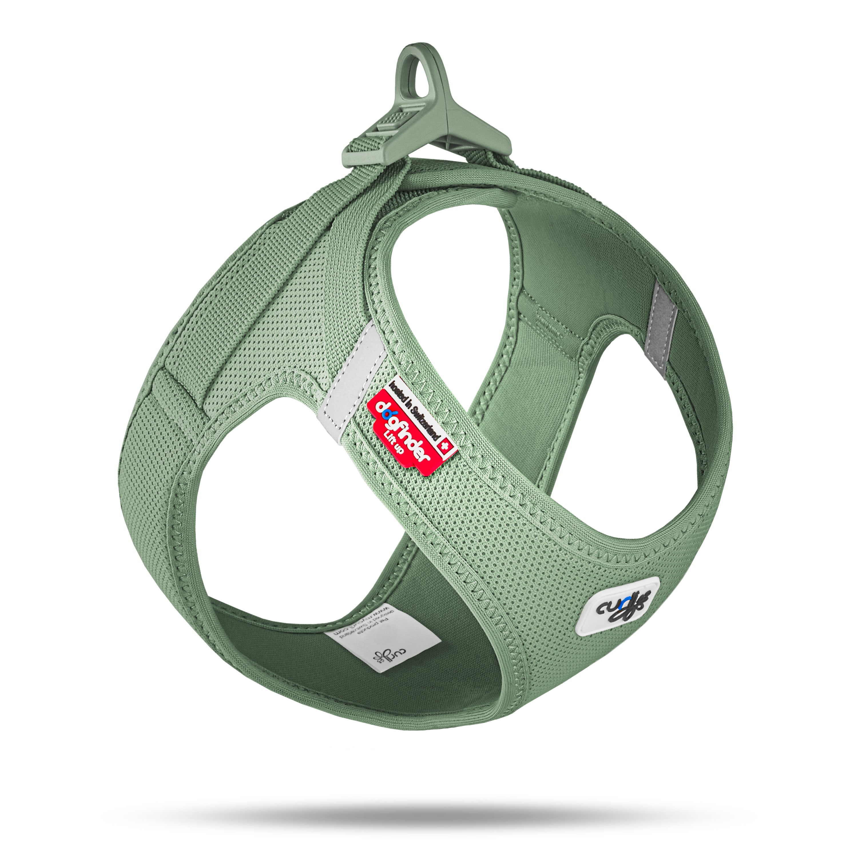 Ein Hundegeschirr der Firma Curli in der Farbe Olive 