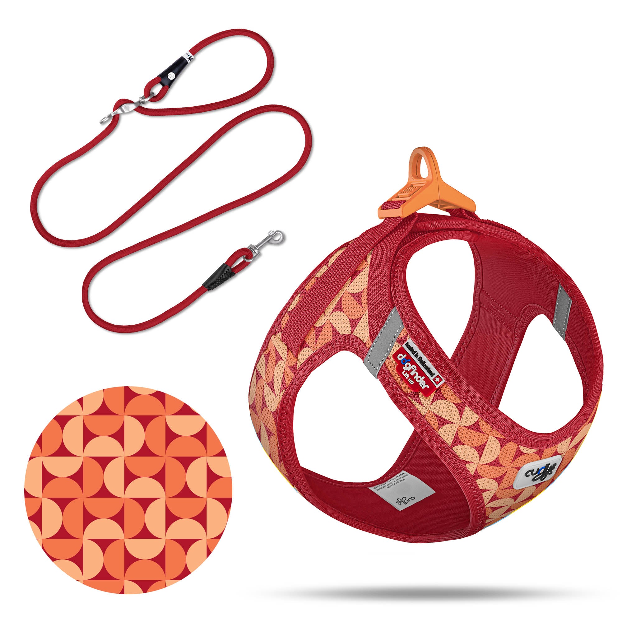 Hundegeschirr und Leine in Rot/orange 