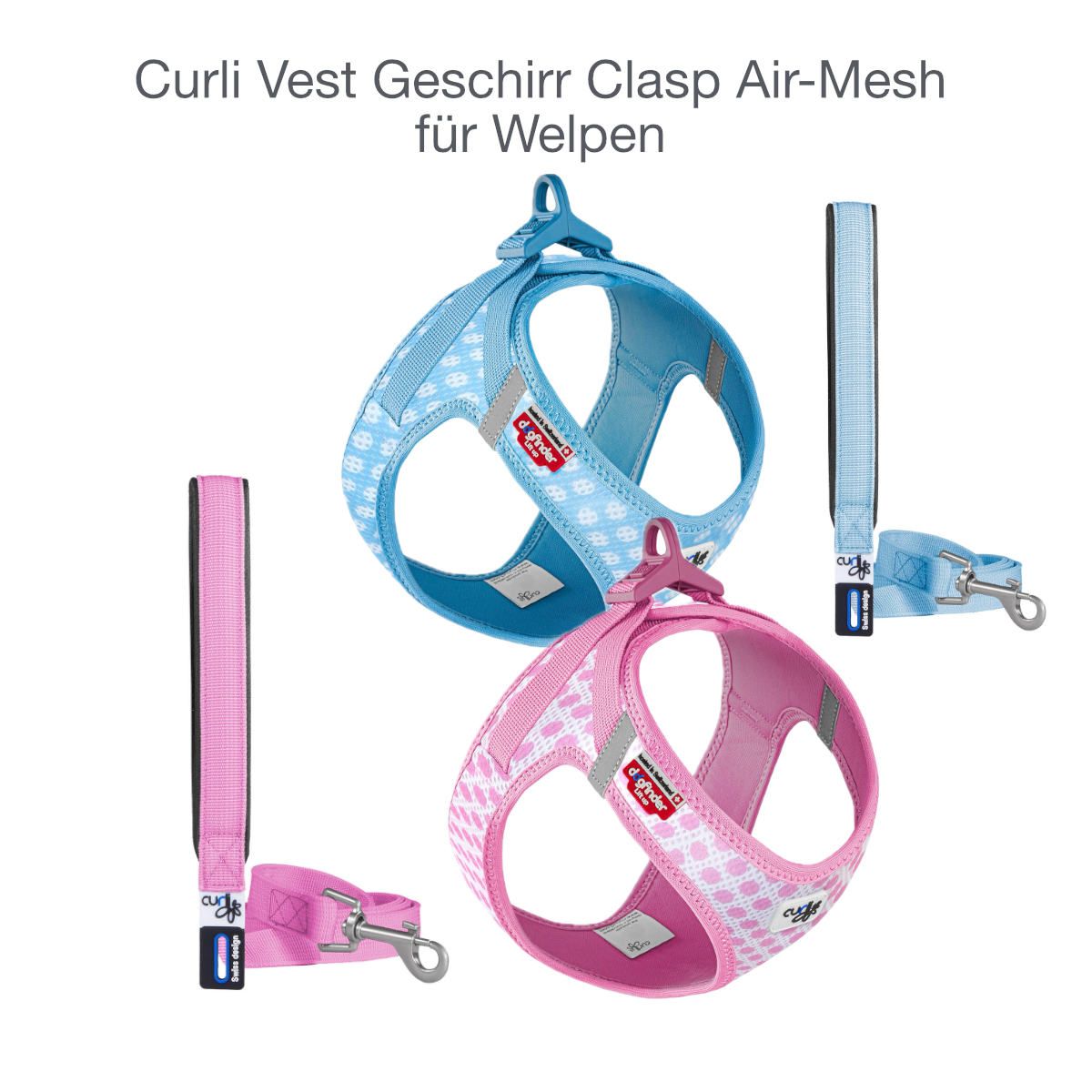 Welpengeschirre mit Leinen in hellblau und rosa