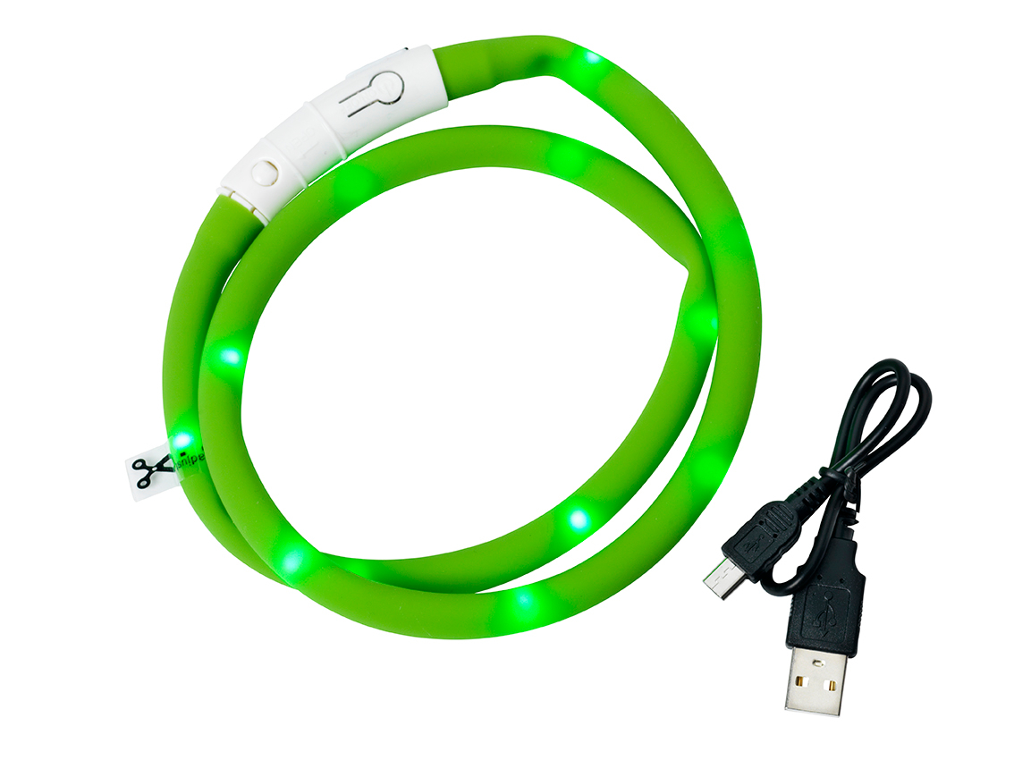 Dogman_Leuchthalsband_gruen und USB Anschlusskabel