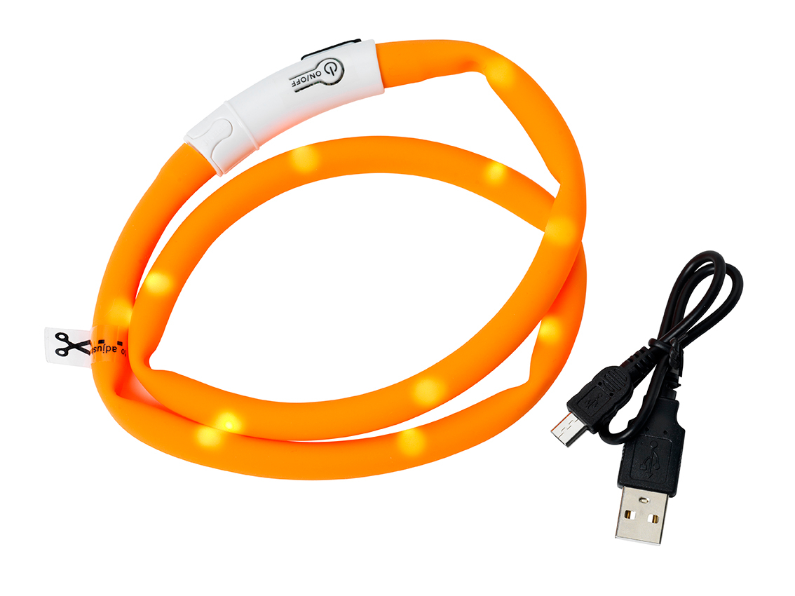 Dogman_Leuchthalsband_orange und USB Anschlusskabel