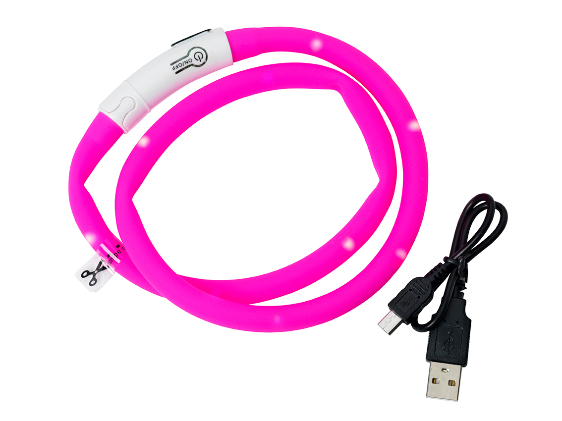Dogman_Leuchthalsband_rosa und USB Anschlusskabel