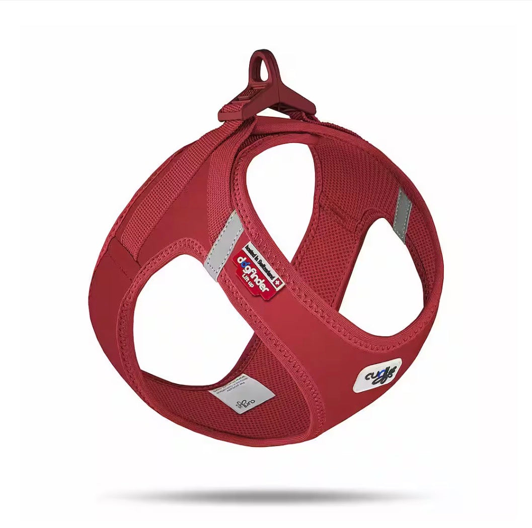 Rotes Curli Softshell - Geschirr für Hunde, aus leichtem, weichem Softshell-Material mit gepolsterten Gurten und Brustbereit 