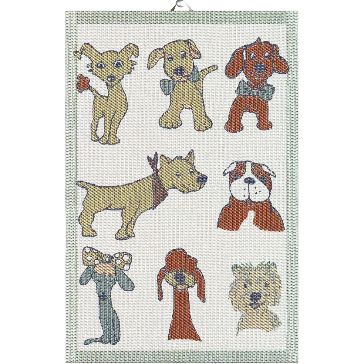 Geschirrtuch mit 8 verschiedenen lustig gemalten Hunden 