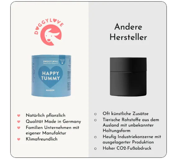 Blaue Leckerlidose und schwarze Leckerlidose mit Vor- und Nachteilen der Produkte