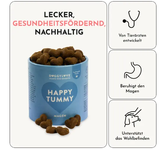 Blaue Dose mit Leckerlis und Grafik zum Wirkungsspektrum
