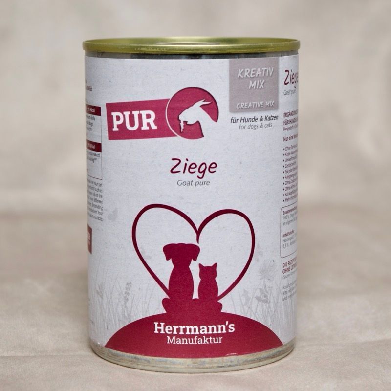 Herrmann’s Manufaktur Reinfleischdose Ziege – hochwertiges Ziegenfleisch für Hunde und Katzen, natürliche und artgerechte Tiernahrung.