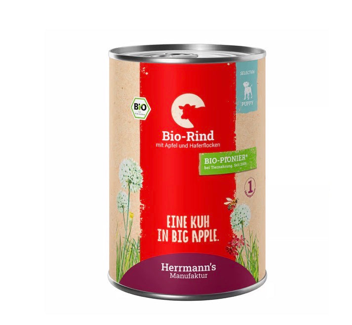 Ein Welpen Nassfutter Rind von der Firma Herrmann‘s Manufaktur 