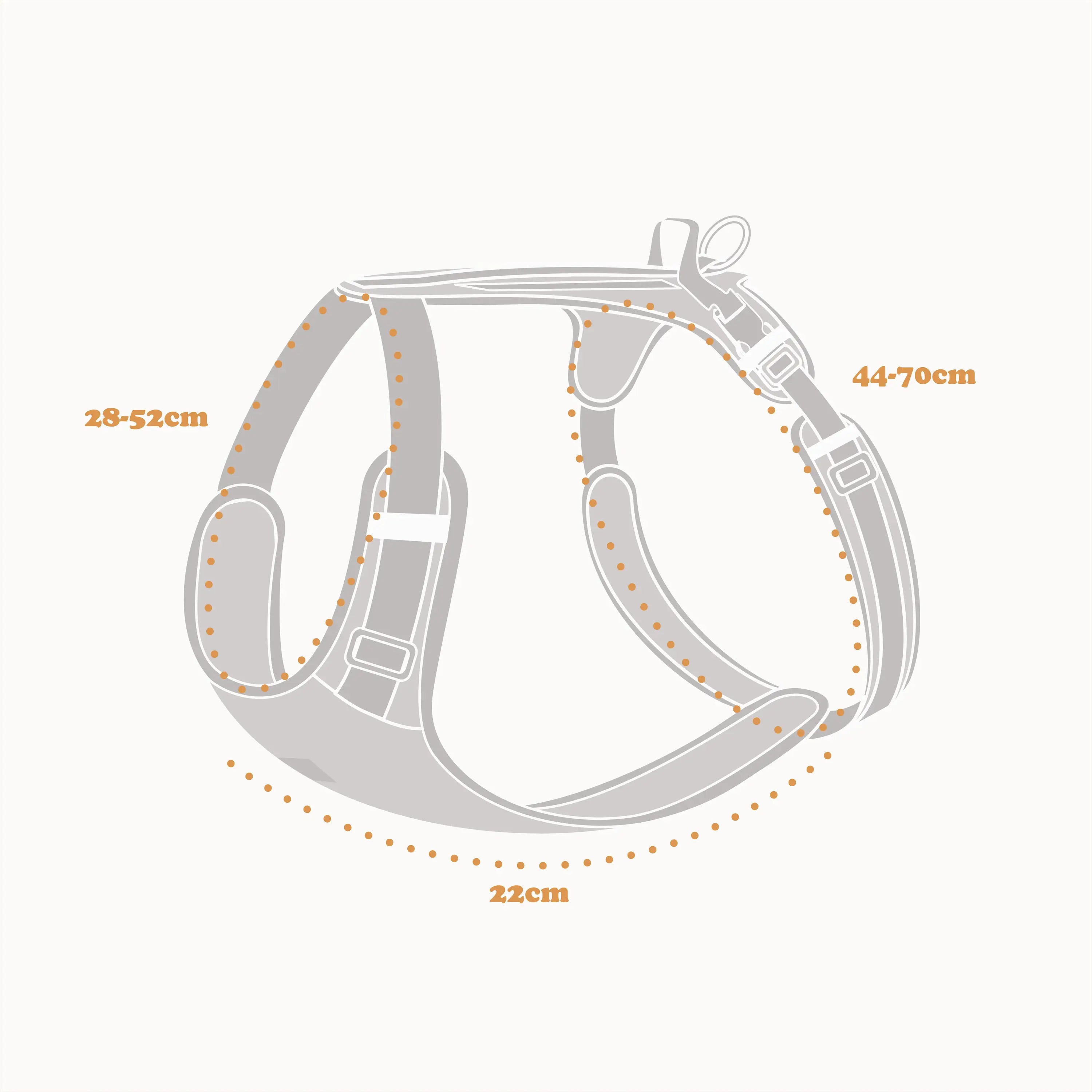 Zeichnung eines Redoggo Geschirrs mit Maßangaben