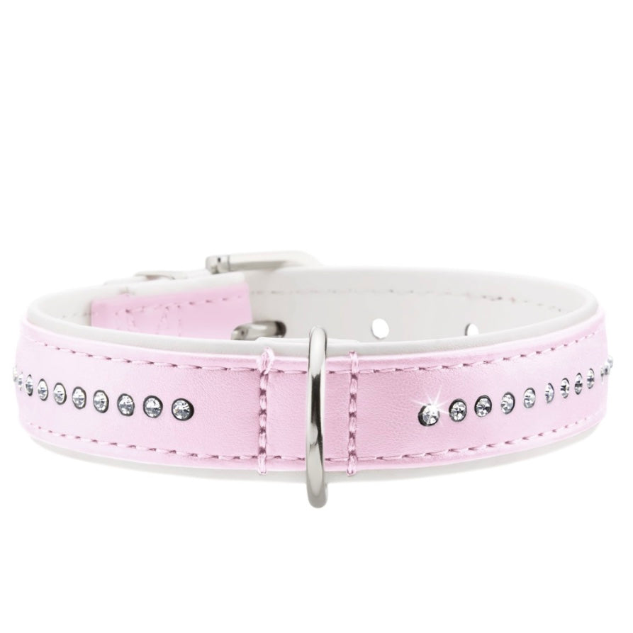 Hunter Hundehalsband "Modern Art" rosa-weiß mit einer mittigen Reihe Glitzersteine