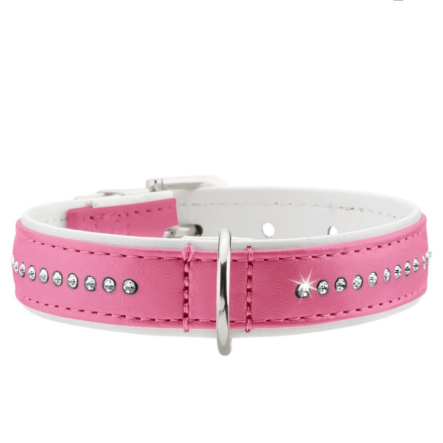 Hunter Hundehalsband "Modern Art" pink-weiß mit einer mittigen Reihe Glitzersteine