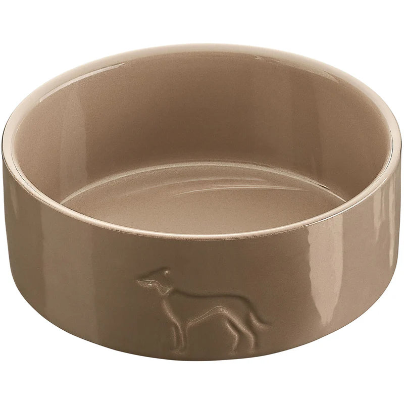 Hundenapf beige aus Keramik mit Hunderelief