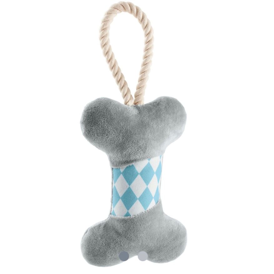 Hunter Salima Knochen aus Plüsch mit blau-weiß karierter Mitte