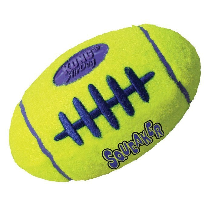 KONG AirDog Football Squeaker – gelbes Apportierspielzeug für Hunde mit Quietscher und zahnschonendem Filzmaterial