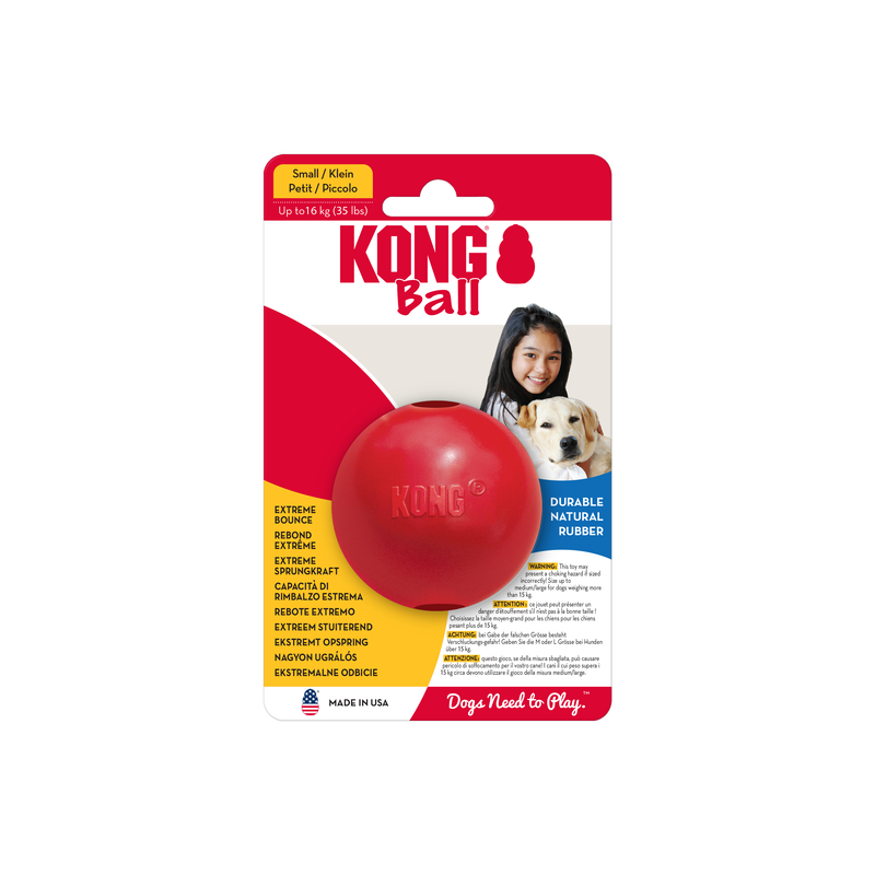 KONG roter Ball mit Loch zum Verstecken von Leckerlis in Blisterverpackung