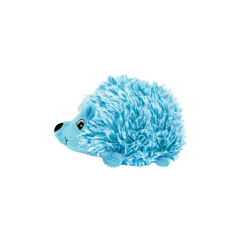 blauer Plüsch-Igel als weiches Hundespielzeug mit flauschiger Oberfläche und süßem Gesicht.
