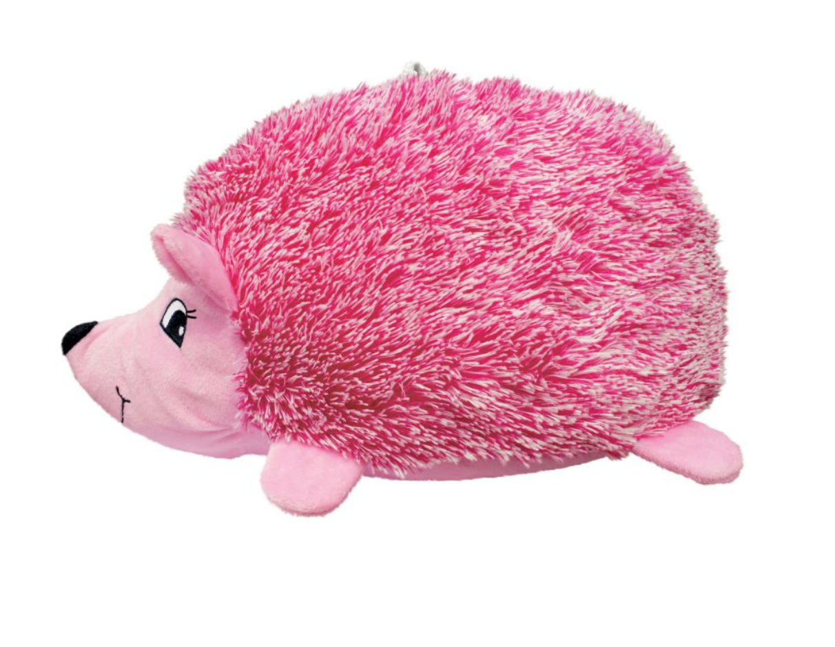 Rosa Plüsch-Igel als weiches Hundespielzeug mit flauschiger Oberfläche und süßem Gesicht.
