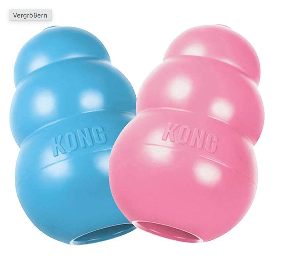 KONG Puppy Hundespielzeug in Pink und blau befüllbares Spielzeug aus weichem Gummi für Welpen zur Förderung von Spiel- und Kauverhalten