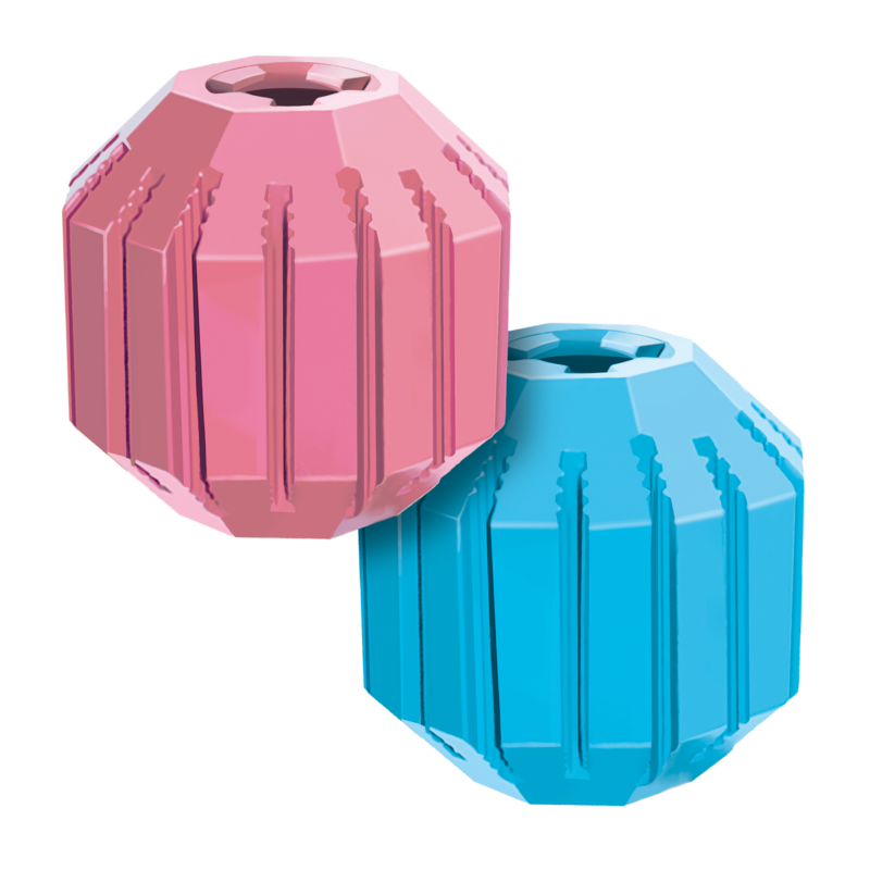 KONG Puppy Activity Ball Hundespielzeug in Pink, weicher Gummiball für Welpen mit Schlitzen zum Befüllen mit Leckerlis und für Kau- und Spielspaß