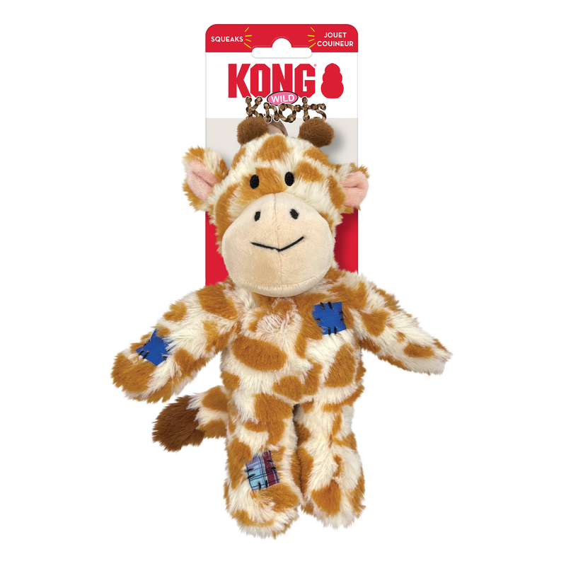 KONG Wild Knots Giraffe Hundespielzeug aus robustem Plüsch mit verstärktem Knotenseil innen und Quietschfunktion, ideal zum Spielen und Kuscheln für Hunde