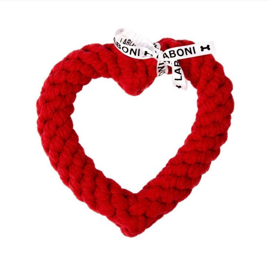 LABONI Hertha Herz – handgefertigtes Tau-Hundespielzeug in Herzform aus robuster Baumwolle, ideal für Zerren, Kauen und gemeinsames Spielen