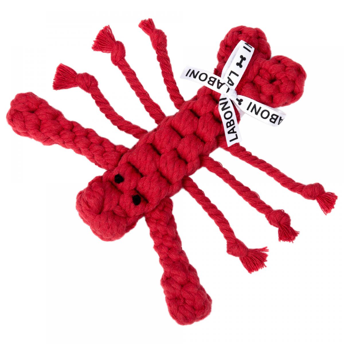 LABONI Hugo Hummer – rotes, handgefertigtes Tau-Hundespielzeug in Hummerform aus robuster Baumwolle, ideal zum Kauen, Zerren und Spielen für Hunde