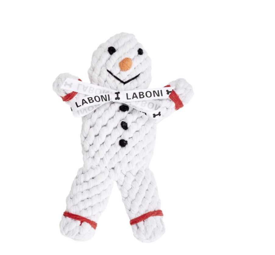 Ein Hundespielzeug Schneemann aus Baumwolle 