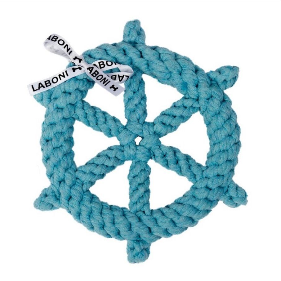 LABONI Skipper – robustes Hundespielzeug aus geflochtenem Seil in Form eines Steuerrads in Blau für Zerr-, Kau- und Apportierspiele