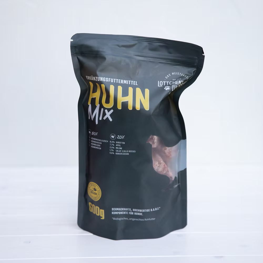 Lottchens Liebe Huhn Mix Würfel – BARF Ergänzungsfuttermittel aus Huhn, tiefgefroren, 600 g Beutel, nur Abholung im Laden
