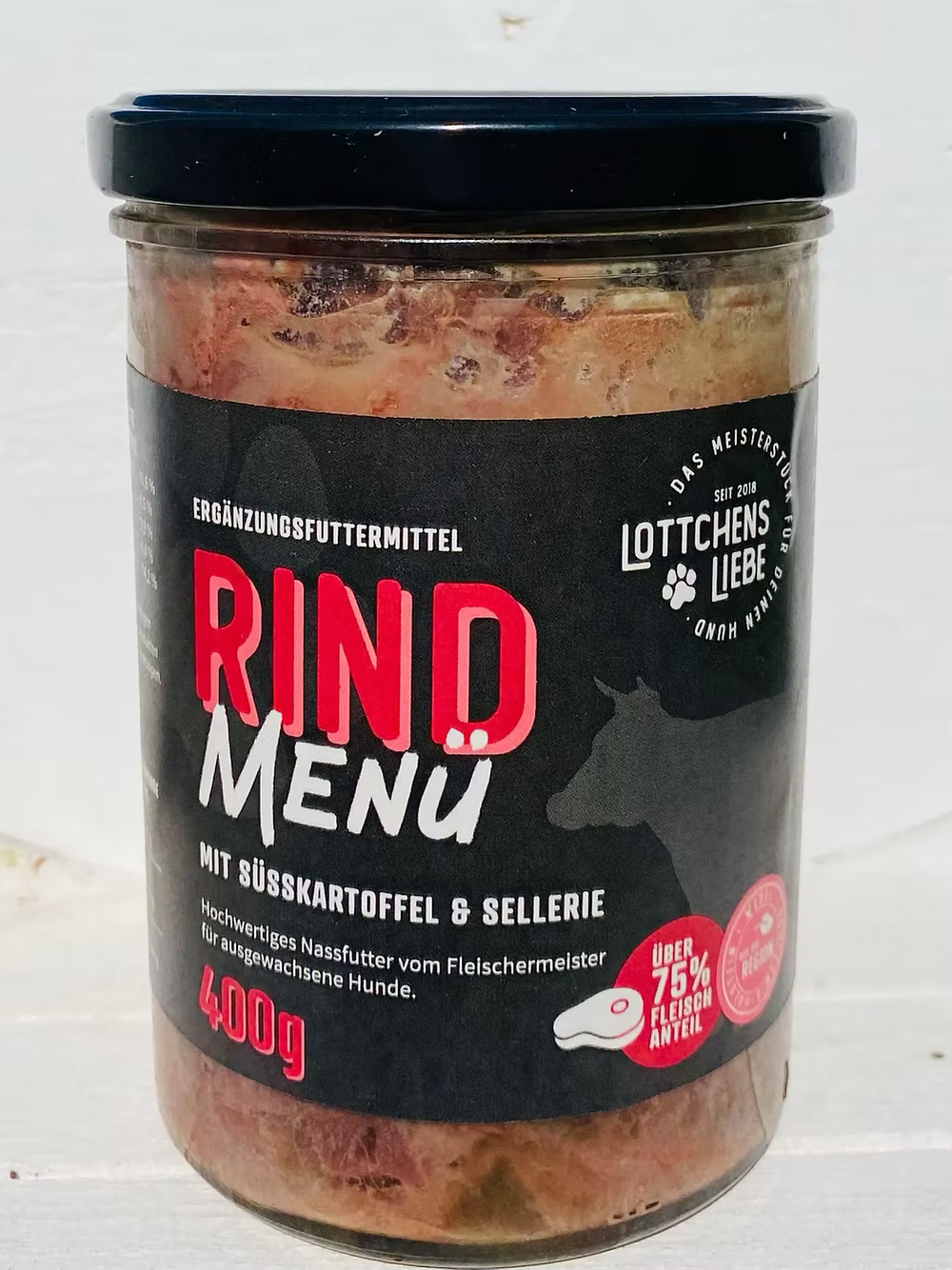 Lottchens Liebe Rind Menü im Glas – hochwertiges Nassfutter mit Rindfleisch und Gemüse für ausgewachsene Hunde