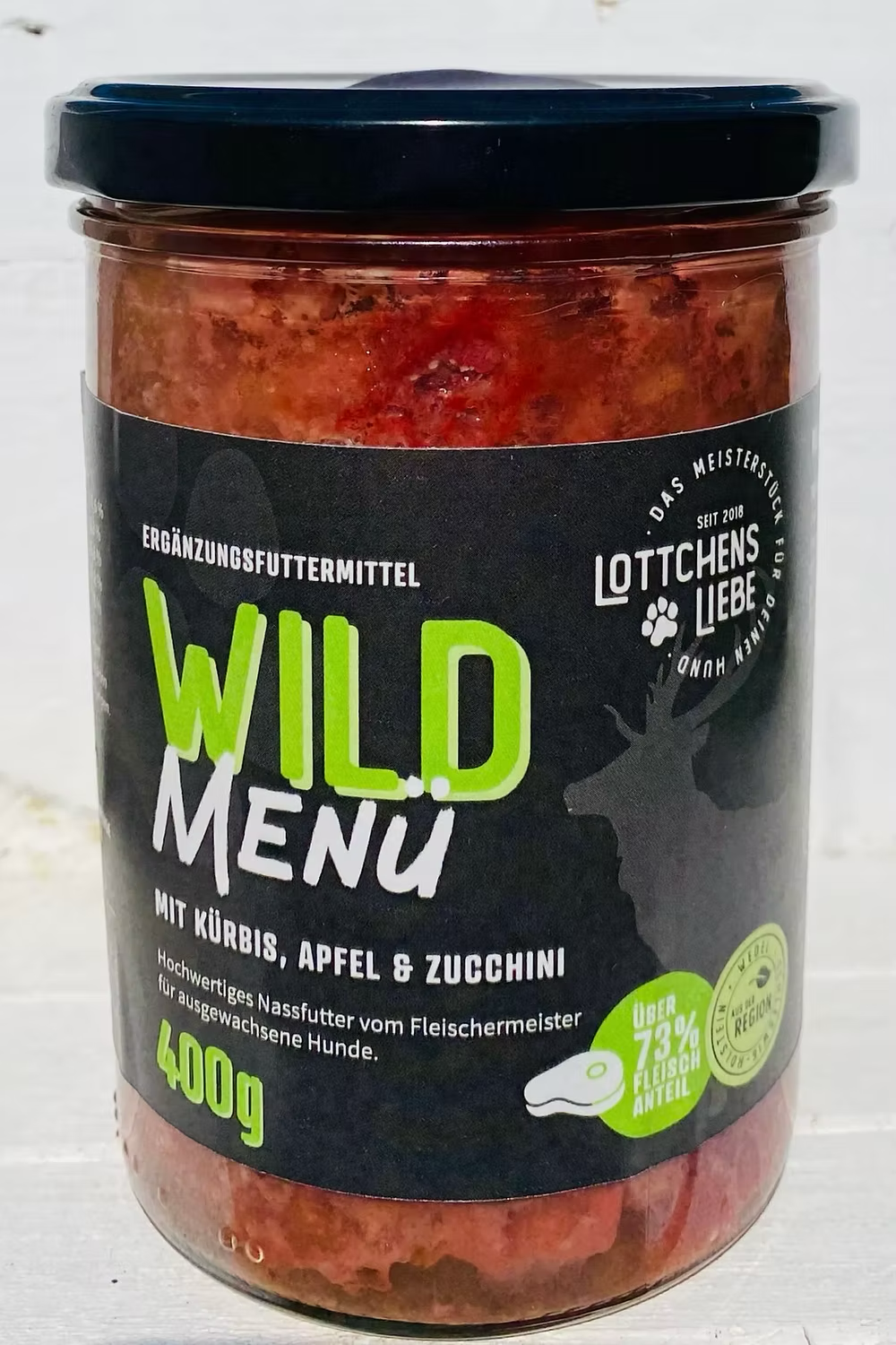 Lottchens Liebe Wild Menü im Glas – Nassfutter mit Wildfleisch, Kürbis, Apfel und Zucchini für Hunde; hoher Fleischanteil für eine natürliche Ernährung