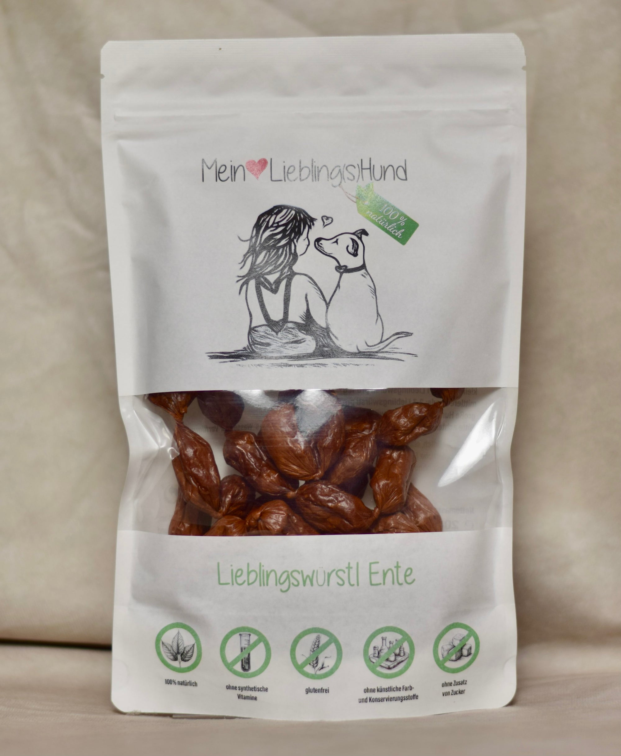 Hundesnack Lieblingswürstl Ente von Mein LieblingsHund in wiederverschließbarer Verpackung, natürliche Trainingssnacks für Hunde
