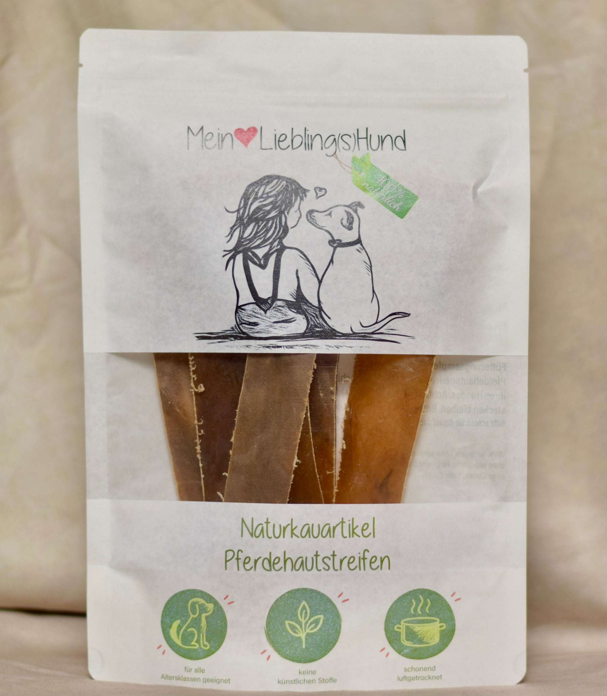 Naturkauartikel Pferdehautstreifen von Mein LieblingsHund, luftgetrockneter Kausnack für Hunde