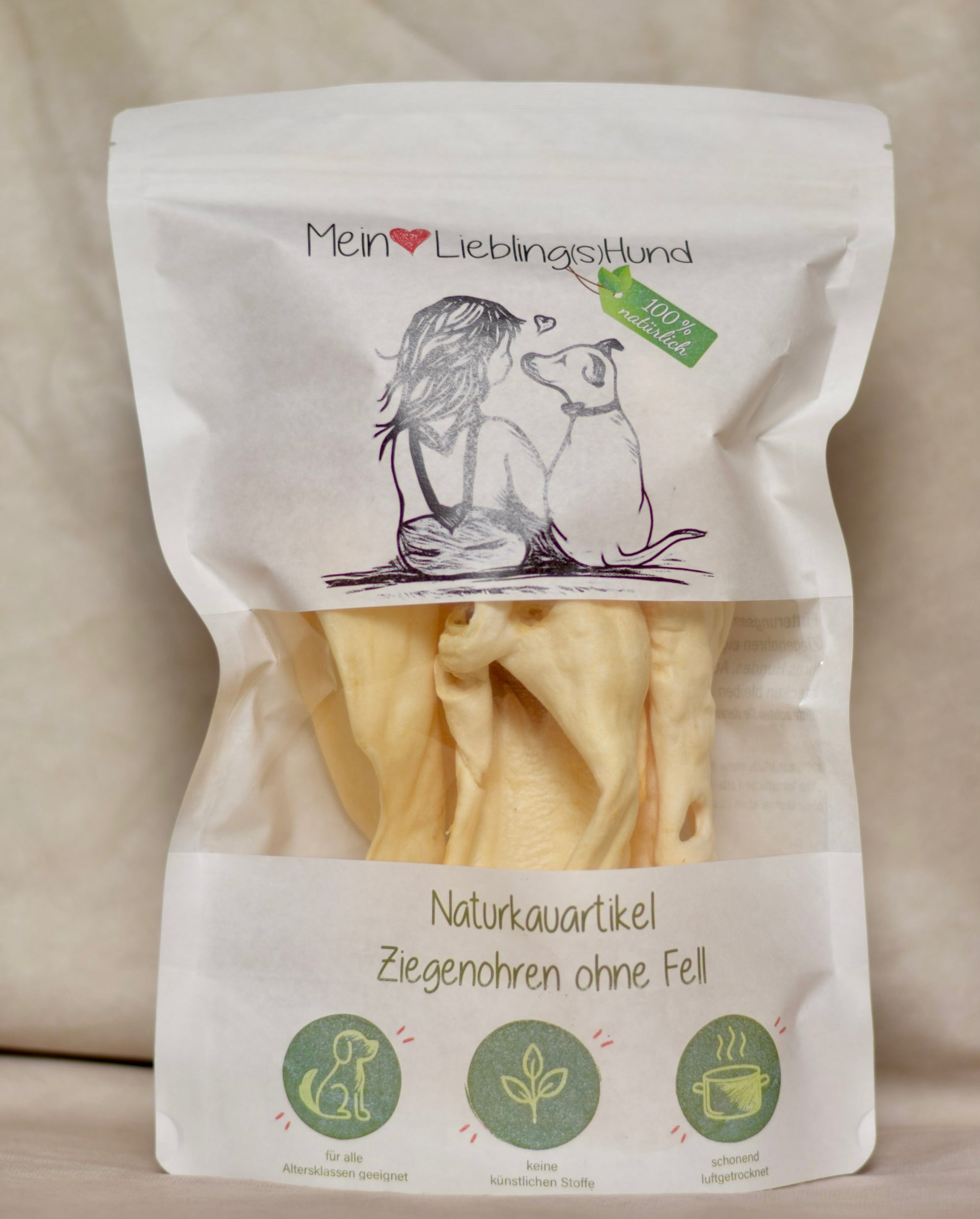Naturkauartikel Ziegenohren ohne Fell von Mein LieblingsHund, natürlicher Hundekausnack