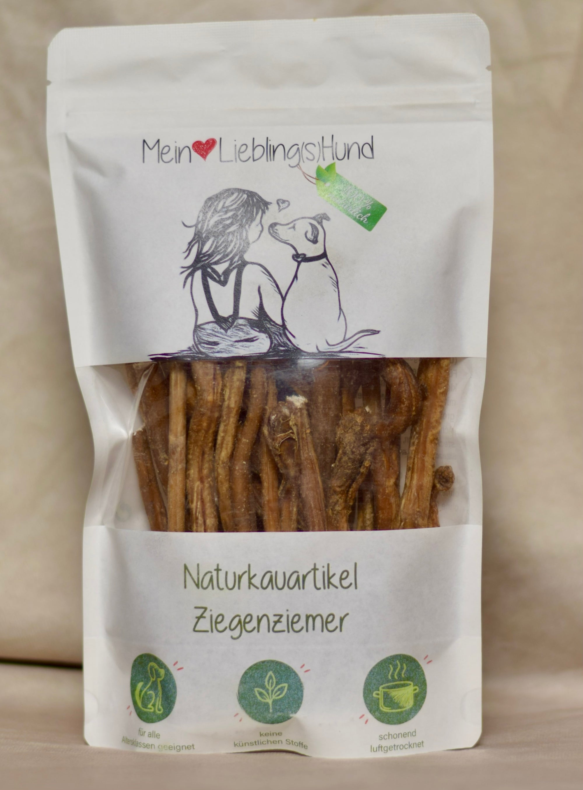 Naturkauartikel Ziegenziemer von Mein LieblingsHund, extra harter Kausnack für Hunde