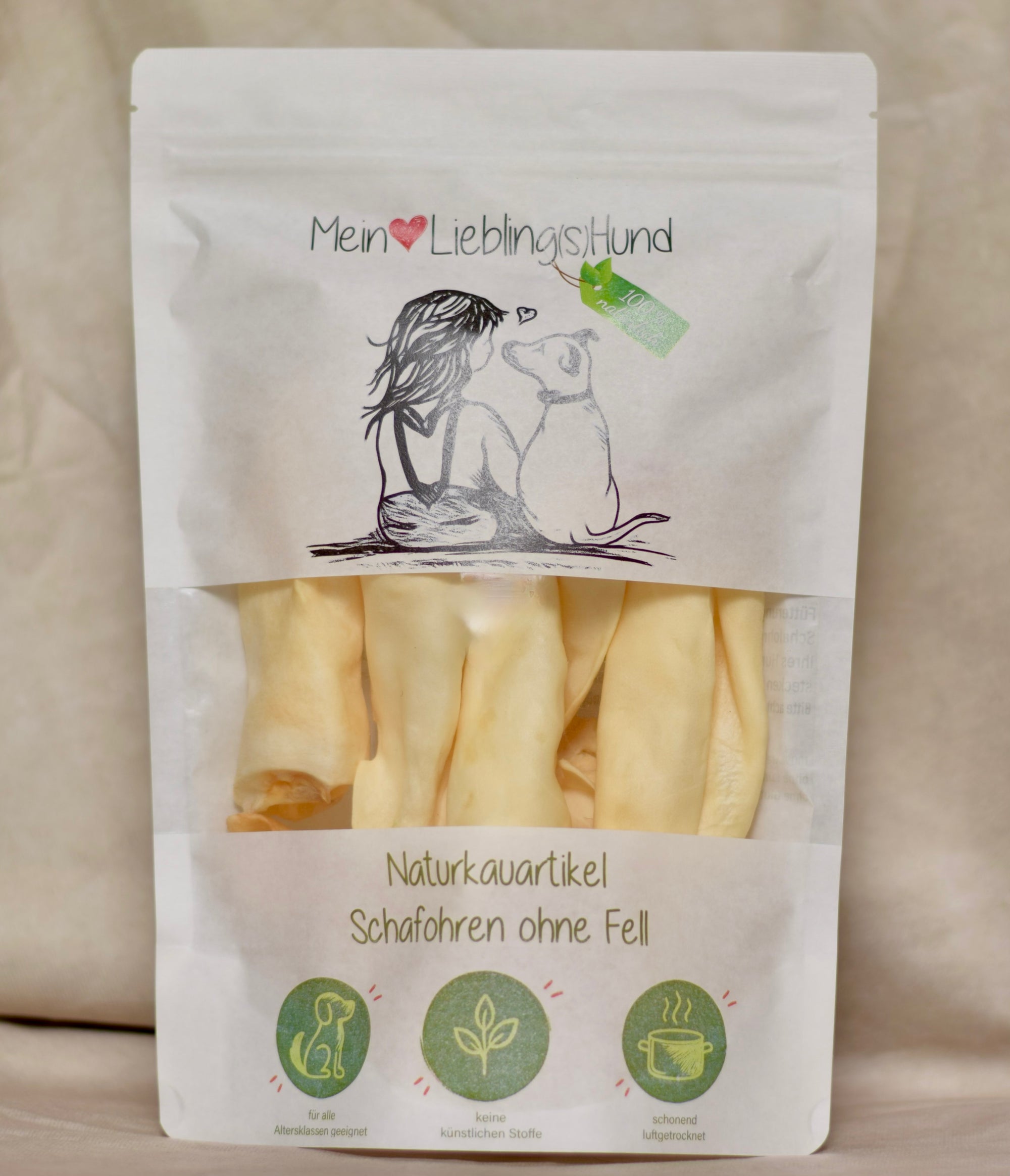 Naturkauartikel Schafohren ohne Fell von Mein LieblingsHund, fettarmer Kausnack für Hunde