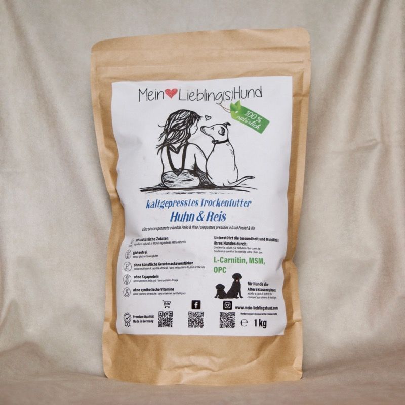 Mein LieblingsHund kaltgepresstes Trockenfutter Huhn und Reis für Hunde, Premium Alleinfuttermittel in nachhaltiger Verpackung, natürliche Rezeptur
