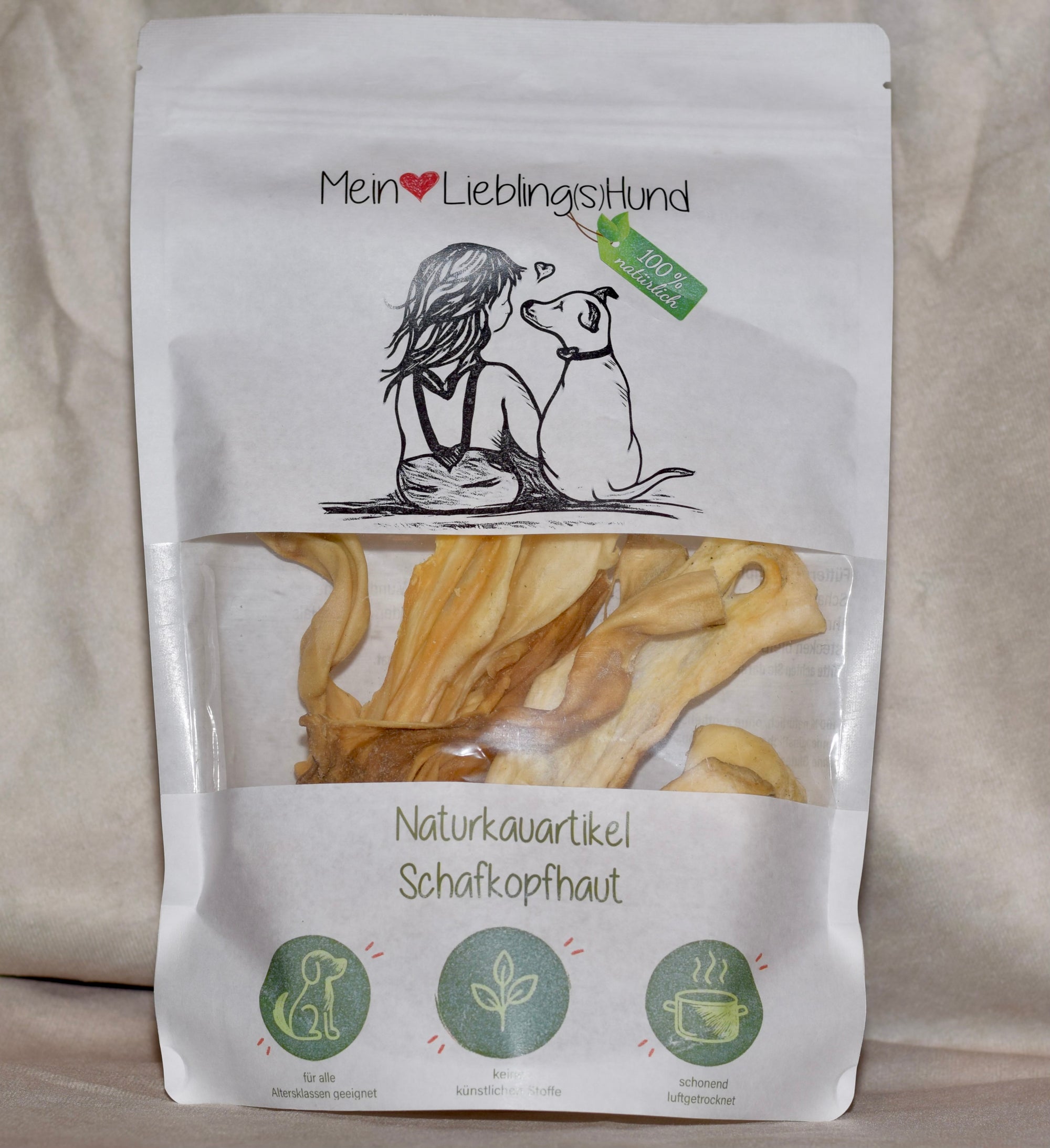 Naturkauartikel Schafkopfhaut von Mein LieblingsHund, schonend luftgetrockneter Kausnack für Hunde