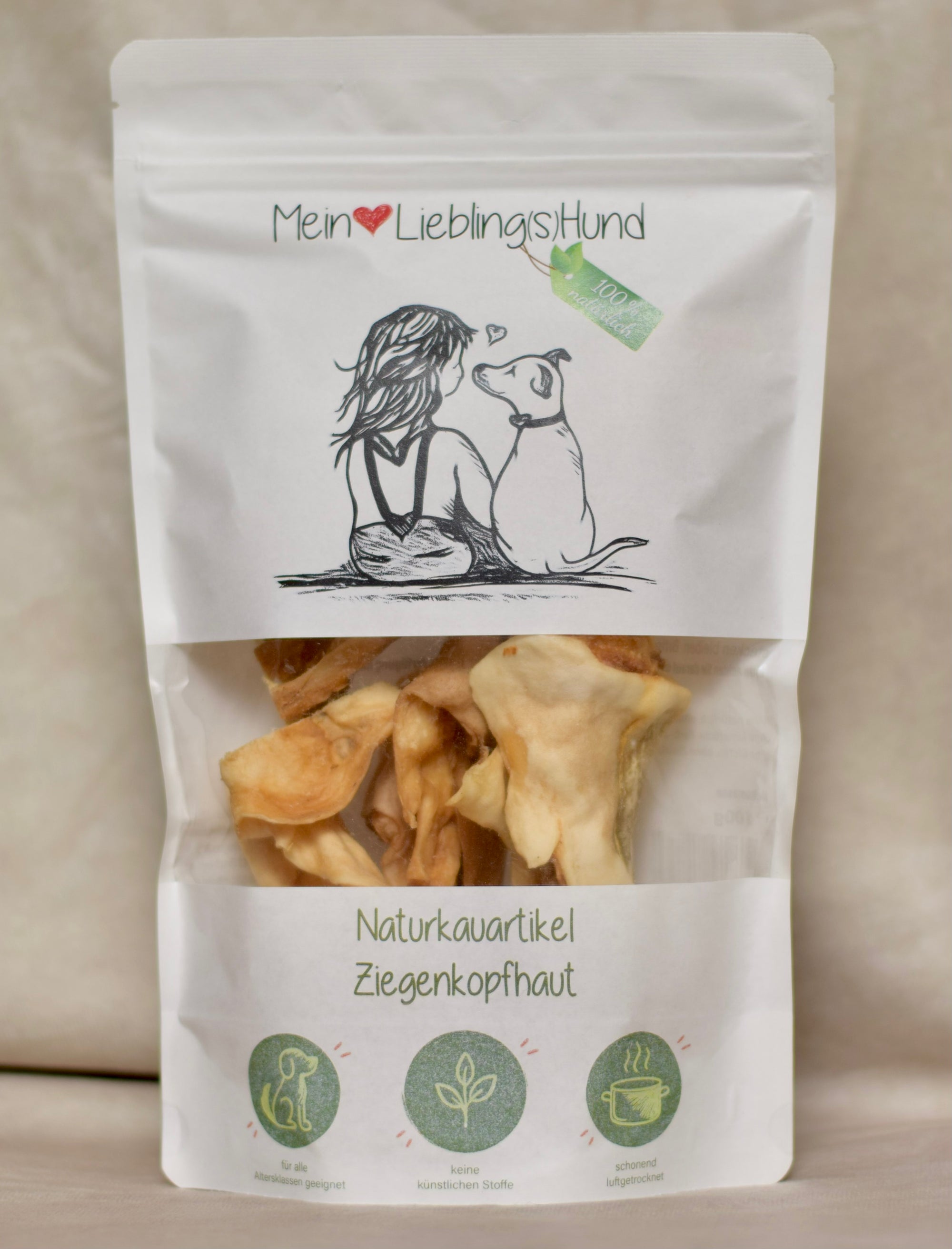 Naturkauartikel Ziegenkopfhaut von Mein LieblingsHund, harter Kausnack für lange Beschäftigung