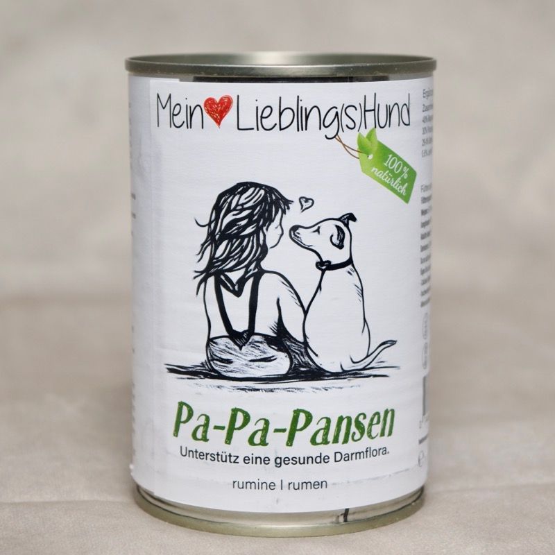 Mein LieblingsHund Pa-Pa-Pansen Nassfutter in Konservendose mit Illustration Hund und Mensch, natuerliches Ergaenzungsfutter fuer Hunde

